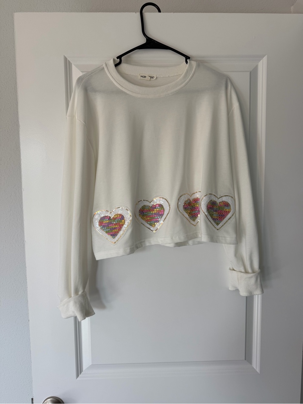 White Women's Sequin Heart Crop Top